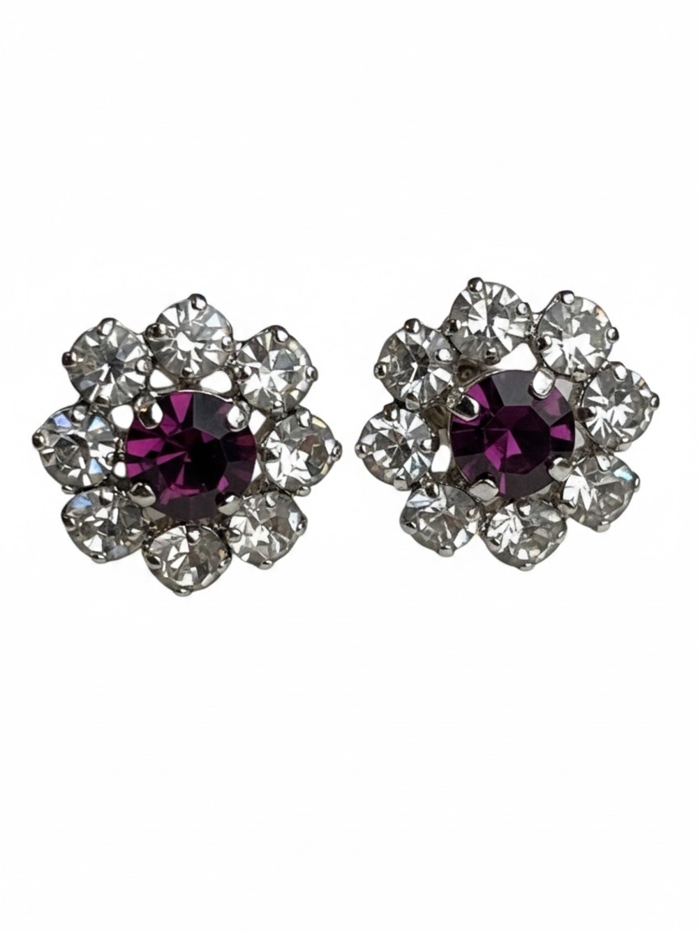 Vintage Austrian Crystal Purple Garnet Clip On Earrings